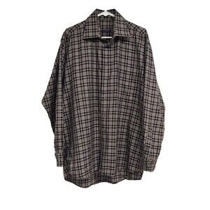Burberry London Plaid Button Down Long Sleeve Shirt Black Men's Sz L Made In USA